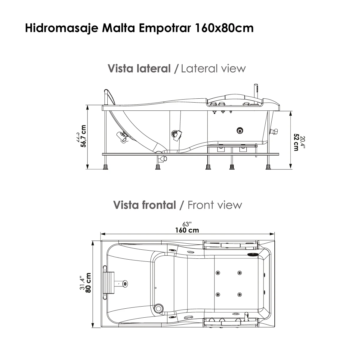 Hidromasaje-Malta-Plus-Empotrar-160x80-Planos Jacuzzi planos