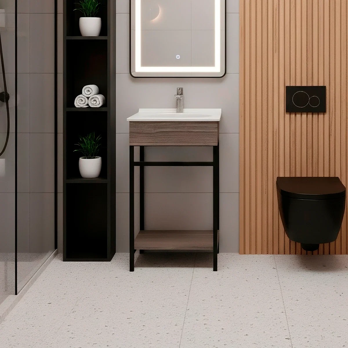 LAVAMANOS-QUADRATTO BLANCO-MUEBLE-GODAI-PISO-48X43cm+ENTREPAÑO LAVAMANOS-QUADRATTO BLANCO-MUEBLE-GODAI-PISO-48X43cm+ENTREPAÑO